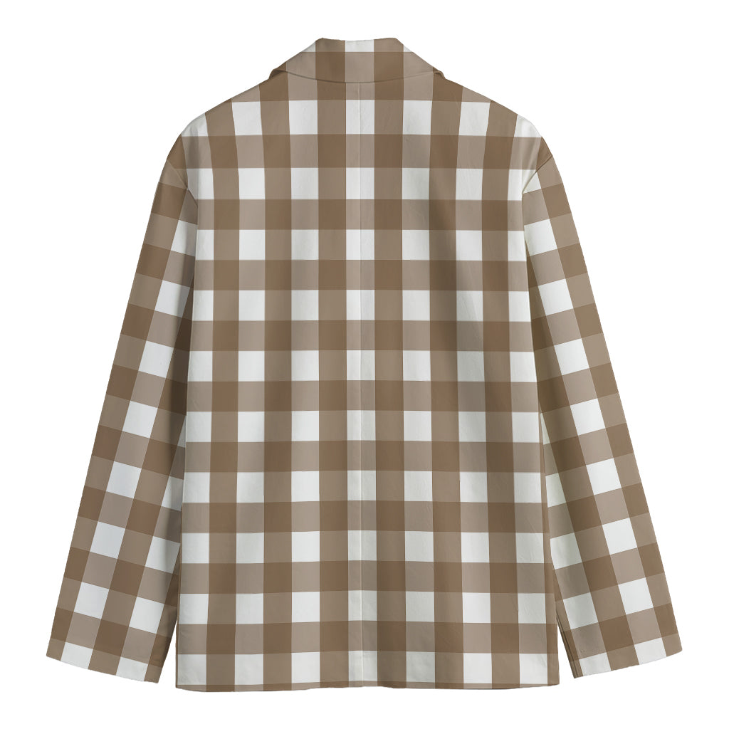 Brown And White Check Pattern Print Men's Blazer