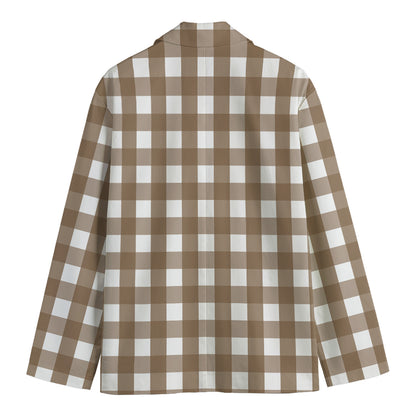 Brown And White Check Pattern Print Men's Blazer