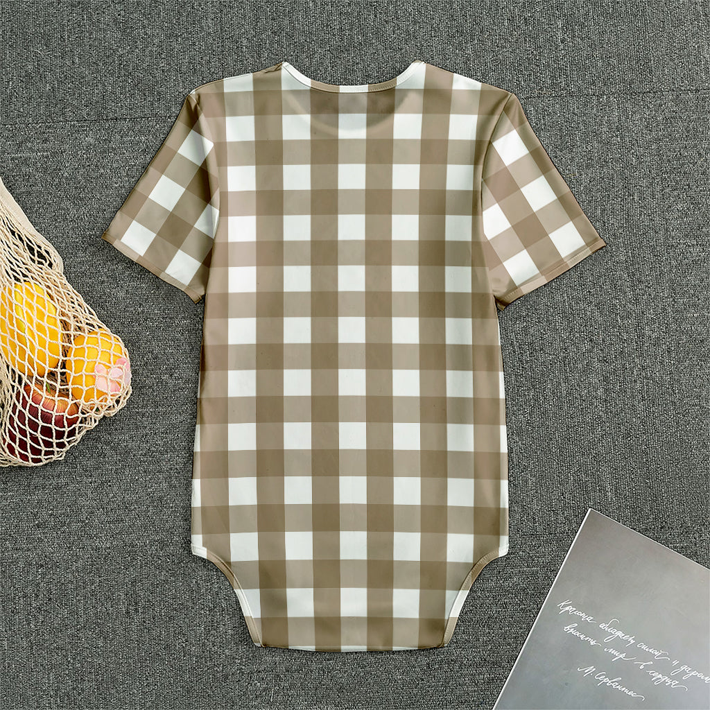 Brown And White Check Pattern Print Men's Bodysuit