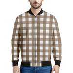 Brown And White Check Pattern Print Men's Bomber Jacket