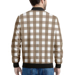 Brown And White Check Pattern Print Men's Bomber Jacket