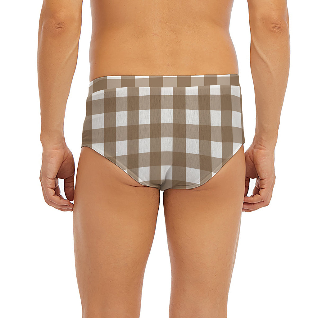 Brown And White Check Pattern Print Men's Briefs