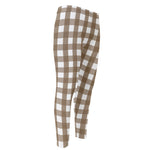 Brown And White Check Pattern Print Men's Compression Pants