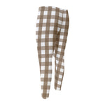 Brown And White Check Pattern Print Men's Compression Pants