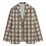 Brown And White Check Pattern Print Men's Cotton Blazer