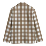 Brown And White Check Pattern Print Men's Cotton Blazer