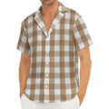 Brown And White Check Pattern Print Men's Deep V-Neck Shirt