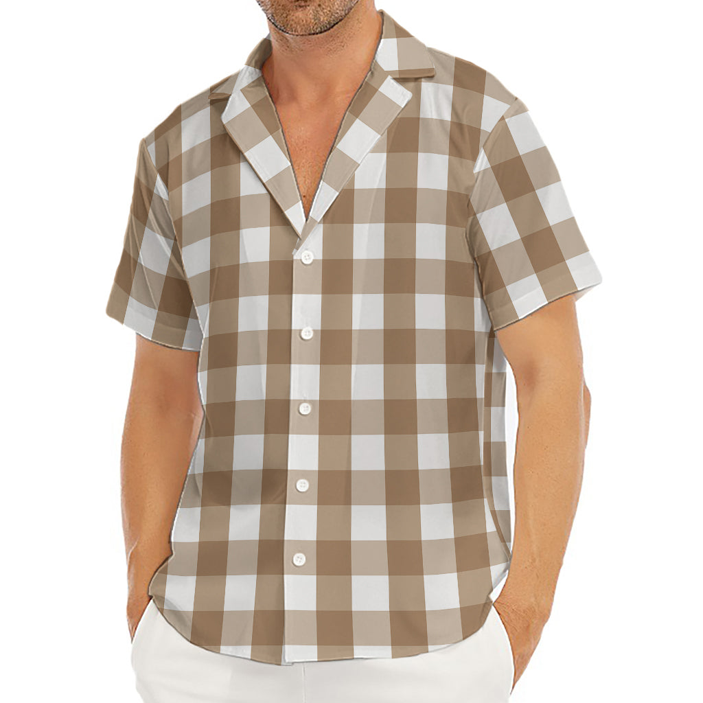 Brown And White Check Pattern Print Men's Deep V-Neck Shirt