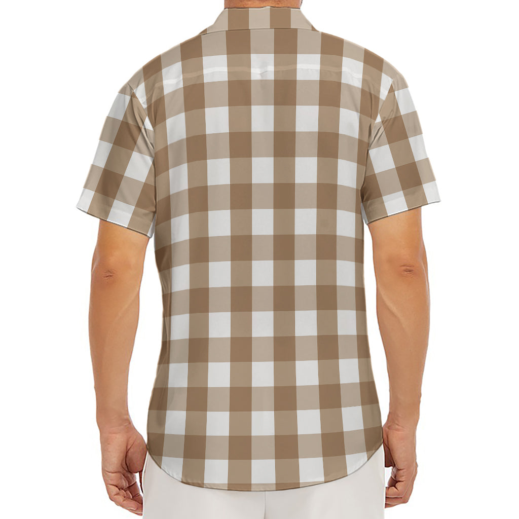 Brown And White Check Pattern Print Men's Deep V-Neck Shirt