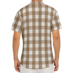 Brown And White Check Pattern Print Men's Deep V-Neck Shirt