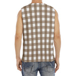 Brown And White Check Pattern Print Men's Fitness Tank Top