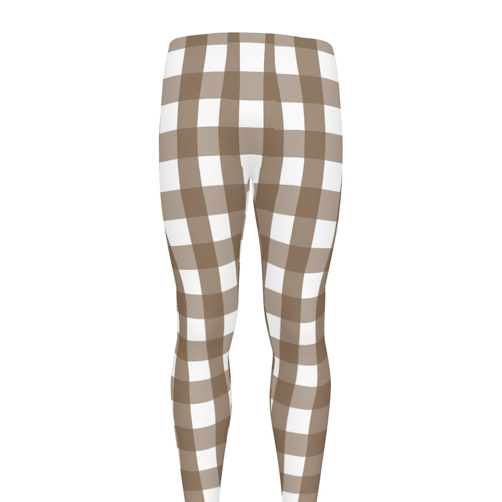 Brown And White Check Pattern Print Men's leggings