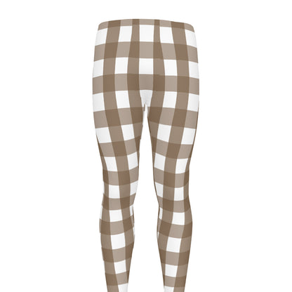 Brown And White Check Pattern Print Men's leggings