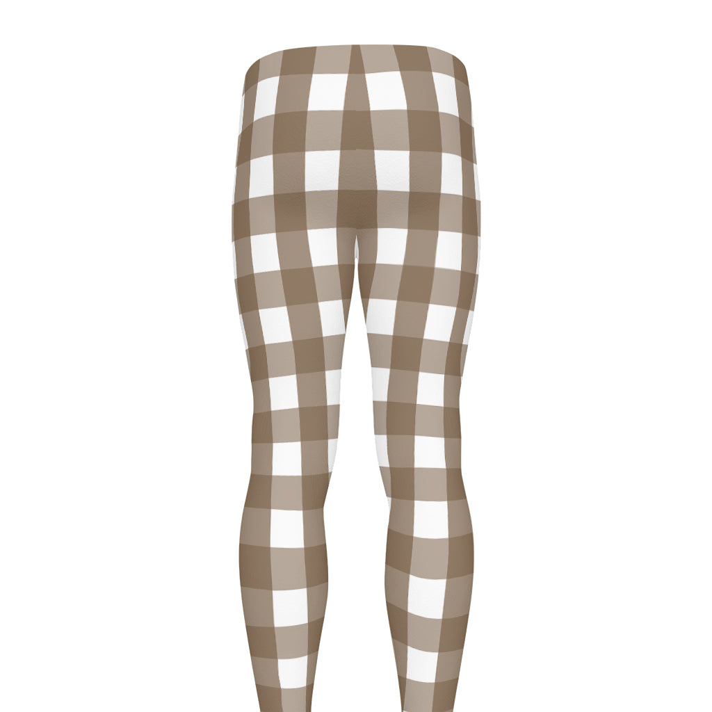 Brown And White Check Pattern Print Men's leggings