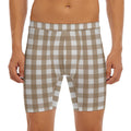 Brown And White Check Pattern Print Men's Long Boxer Briefs
