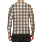 Brown And White Check Pattern Print Men's Long Sleeve Rash Guard