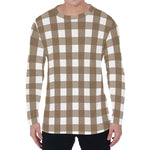 Brown And White Check Pattern Print Men's Long Sleeve T-Shirt