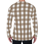 Brown And White Check Pattern Print Men's Long Sleeve T-Shirt