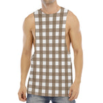 Brown And White Check Pattern Print Men's Muscle Tank Top