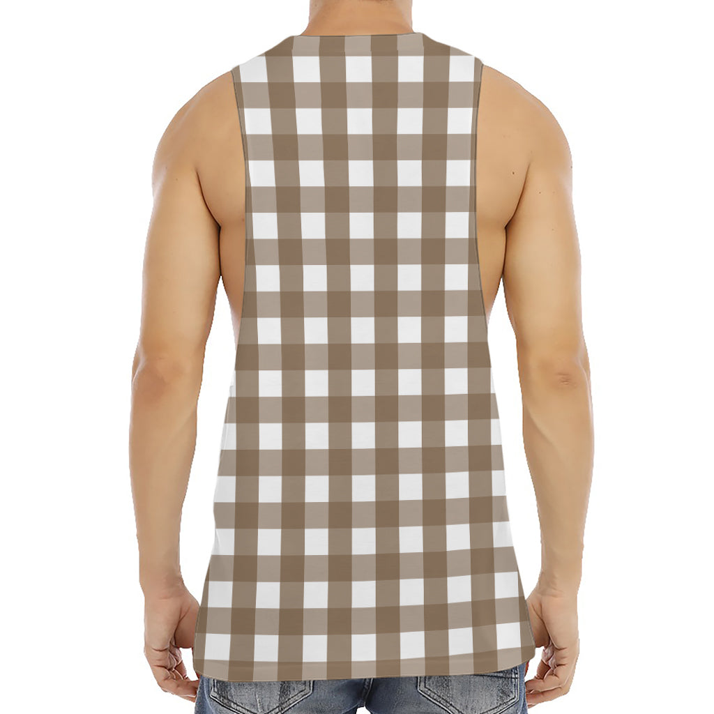 Brown And White Check Pattern Print Men's Muscle Tank Top