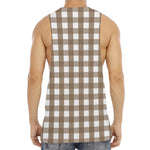 Brown And White Check Pattern Print Men's Muscle Tank Top