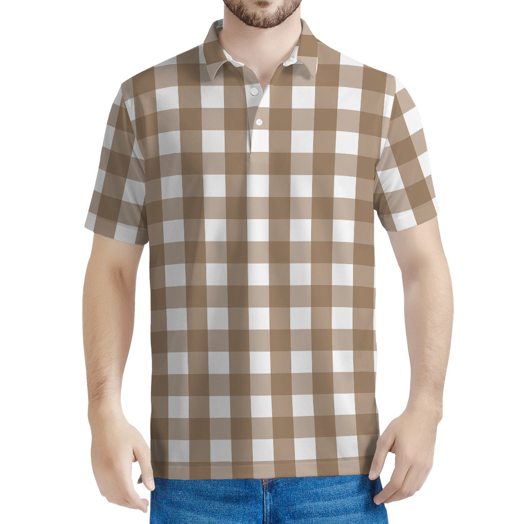 Brown And White Check Pattern Print Men's Polo Shirt