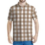 Brown And White Check Pattern Print Men's Polo Shirt