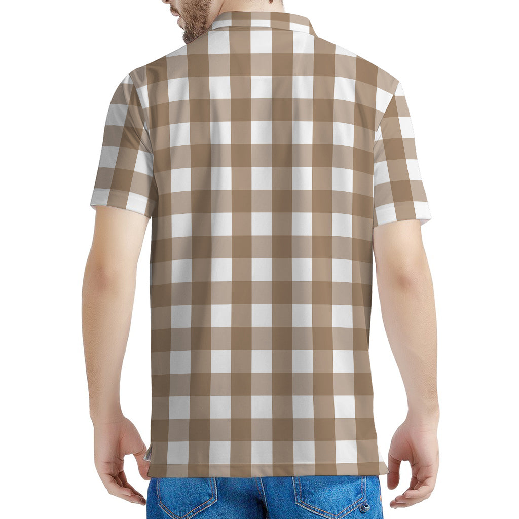Brown And White Check Pattern Print Men's Polo Shirt