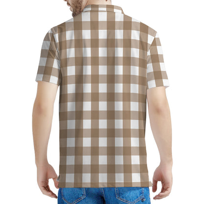 Brown And White Check Pattern Print Men's Polo Shirt