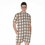 Brown And White Check Pattern Print Men's Rompers