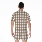 Brown And White Check Pattern Print Men's Rompers