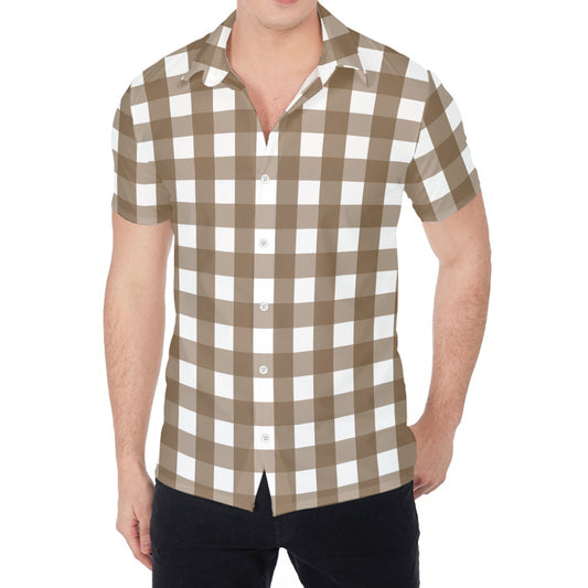 Brown And White Check Pattern Print Men's Shirt