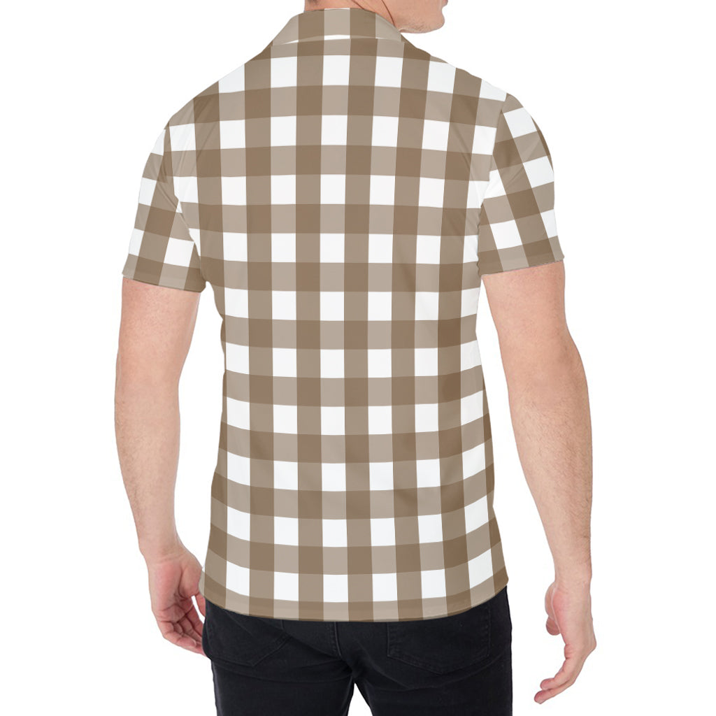 Brown And White Check Pattern Print Men's Shirt