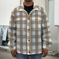 Brown And White Check Pattern Print Men's Shirt Jacket
