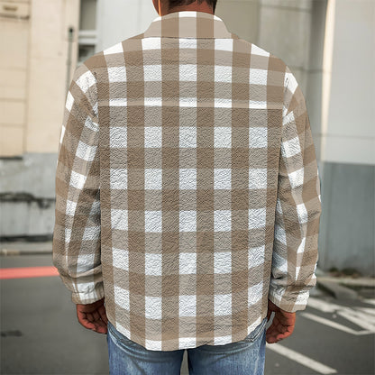 Brown And White Check Pattern Print Men's Shirt Jacket