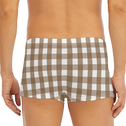 Brown And White Check Pattern Print Men's Short Boxer Briefs