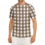 Brown And White Check Pattern Print Men's Short Sleeve Rash Guard