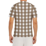 Brown And White Check Pattern Print Men's Short Sleeve Rash Guard