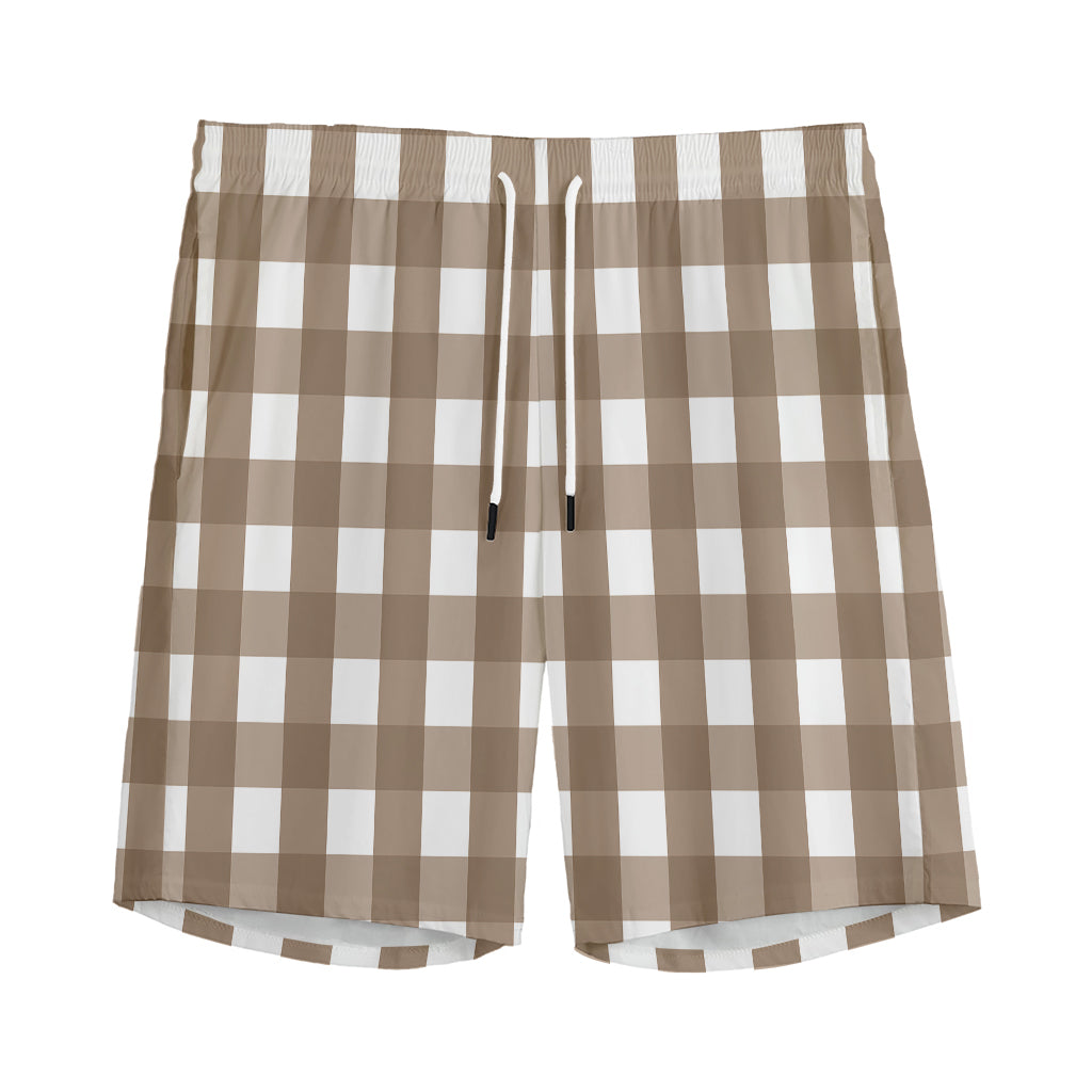 Brown And White Check Pattern Print Men's Sports Shorts