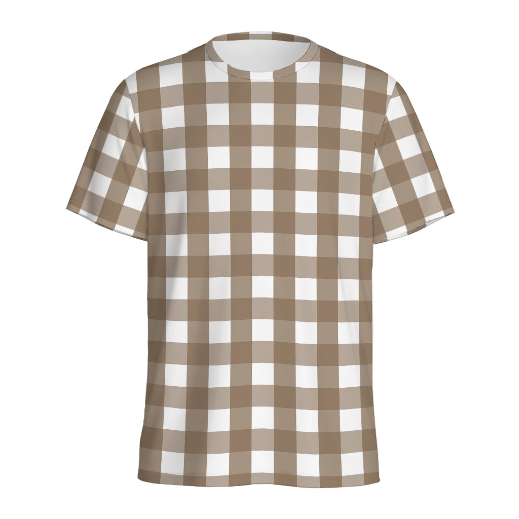 Brown And White Check Pattern Print Men's Sports T-Shirt
