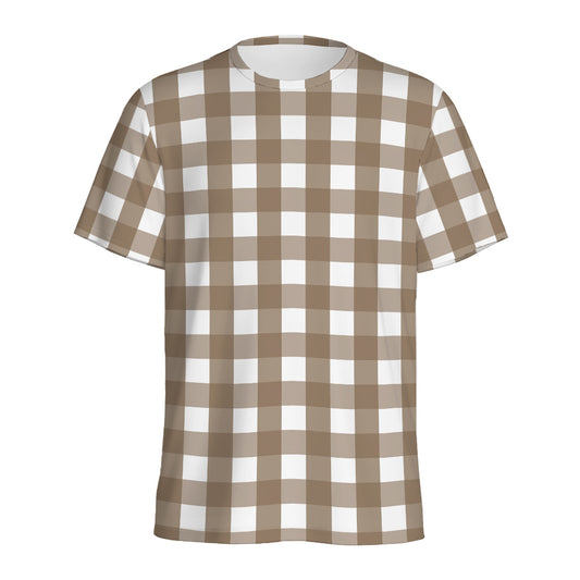 Brown And White Check Pattern Print Men's Sports T-Shirt