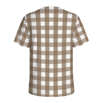 Brown And White Check Pattern Print Men's Sports T-Shirt