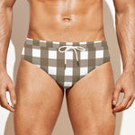 Brown And White Check Pattern Print Men's Swim Briefs