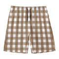 Brown And White Check Pattern Print Men's Swim Trunks