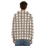 Brown And White Check Pattern Print Men's Velvet Pullover Hoodie