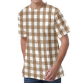 Brown And White Check Pattern Print Men's Velvet T-Shirt