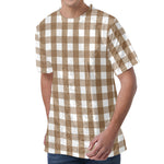 Brown And White Check Pattern Print Men's Velvet T-Shirt