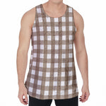 Brown And White Check Pattern Print Men's Velvet Tank Top