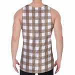 Brown And White Check Pattern Print Men's Velvet Tank Top