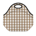 Brown And White Check Pattern Print Neoprene Lunch Bag